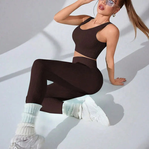 Women’s Workout Sets 2 Piece - Seamless Yoga Leggings and Cross-Strap