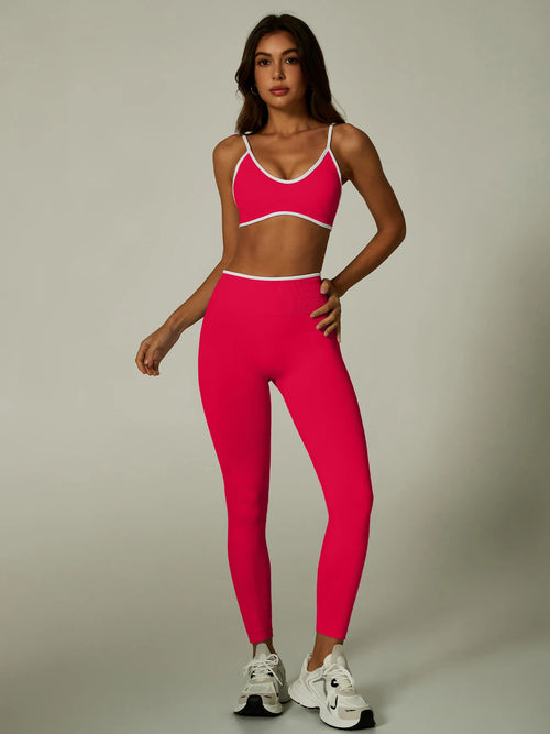 Seamless Yoga Set Women 2 Piece Gym Set Contrast Trim Sports Bra High