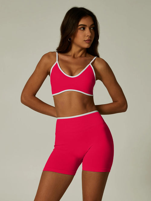 Seamless Yoga Set Women 2 Piece Gym Set Contrast Trim Sports Bra High
