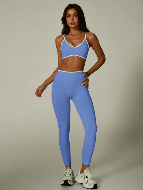 Seamless Yoga Set Women 2 Piece Gym Set Contrast Trim Sports Bra High