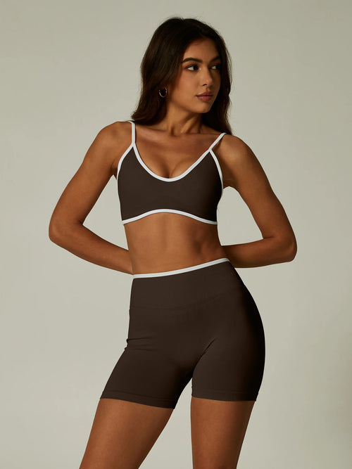 Seamless Yoga Set Women 2 Piece Gym Set Contrast Trim Sports Bra High