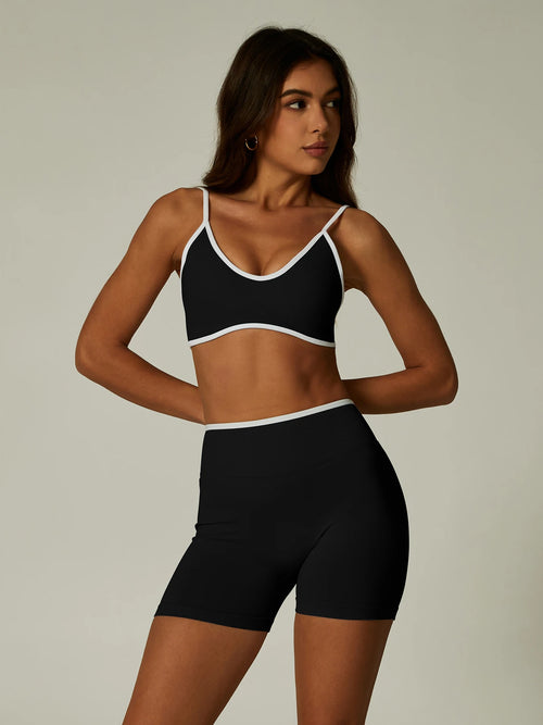 Seamless Yoga Set Women 2 Piece Gym Set Contrast Trim Sports Bra High
