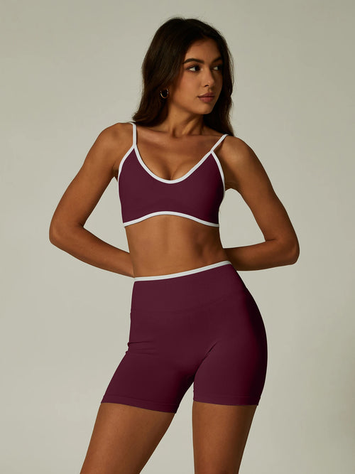 Seamless Yoga Set Women 2 Piece Gym Set Contrast Trim Sports Bra High