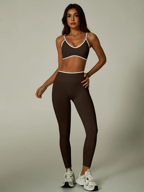 Seamless Yoga Set Women 2 Piece Gym Set Contrast Trim Sports Bra High