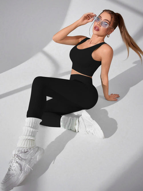 Women’s Workout Sets 2 Piece - Seamless Yoga Leggings and Cross-Strap