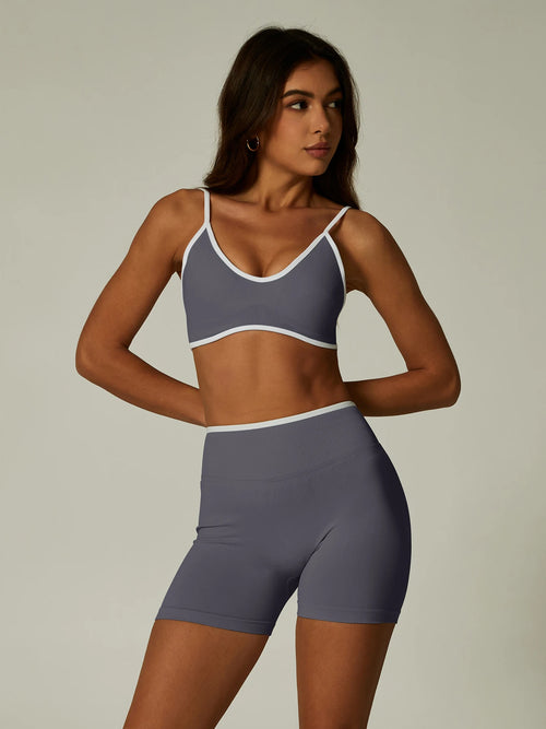 Seamless Yoga Set Women 2 Piece Gym Set Contrast Trim Sports Bra High