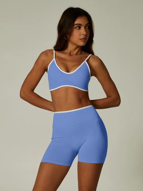 Seamless Yoga Set Women 2 Piece Gym Set Contrast Trim Sports Bra High