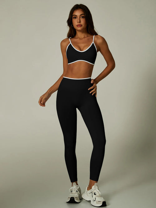 Seamless Yoga Set Women 2 Piece Gym Set Contrast Trim Sports Bra High